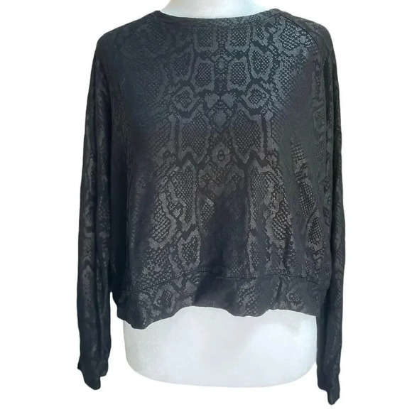 Terez Tops - Terez black foil snake print crop top